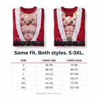 JollyBod size chart chest measurements S to 3XL same fit both styles