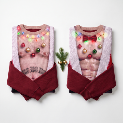 JollyBod Christmas sweaters folded flat lay both styles